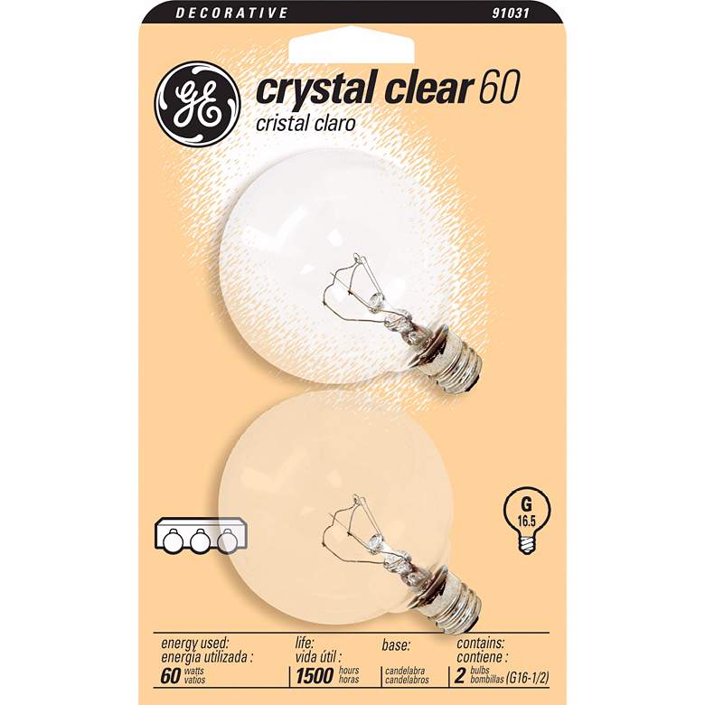 Image 1 GE 60 Watt 2-Pack Clear G-16 Candelabra Light Bulbs