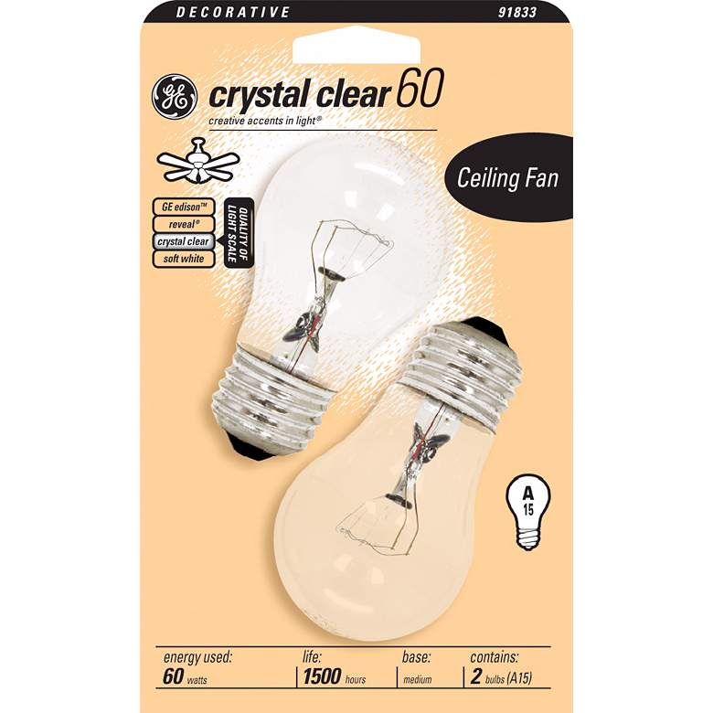 Image 1 GE 60 Watt Crystal Clear 2-Pack Ceiling Fan Bulbs