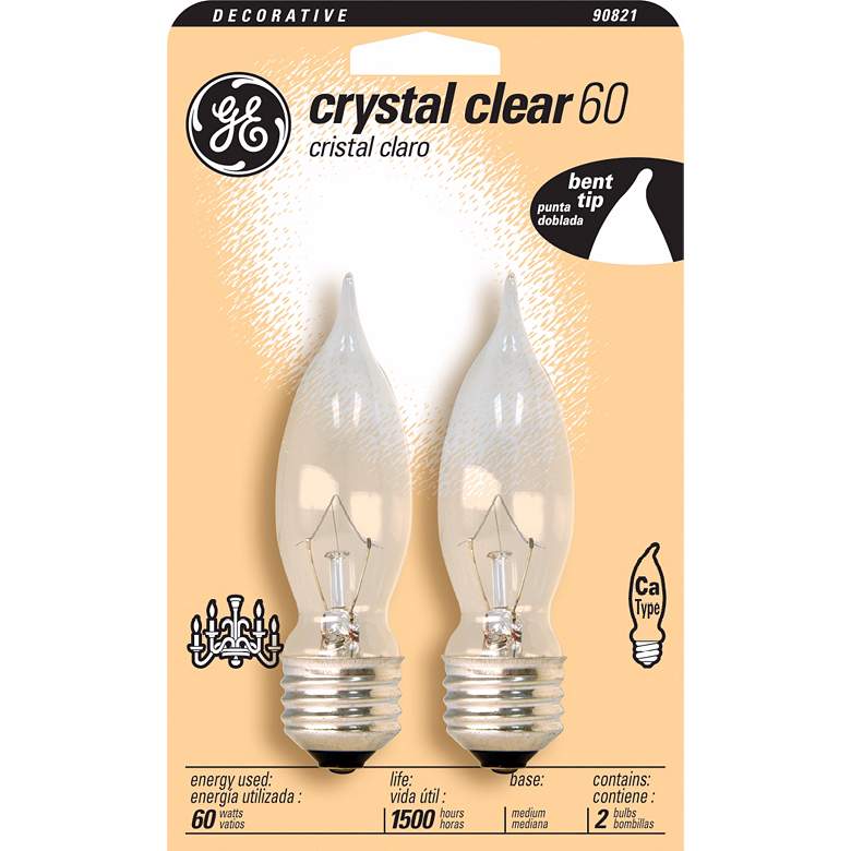 Image 1 GE 60 Watt Medium Base 2-Pack Clear Bent Tip Bulbs