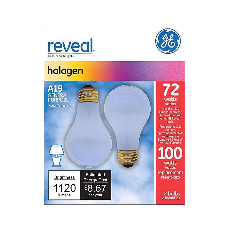 Image 1 GE 72 Watt 2-Pack A-19 Reveal Halogen Light Bulbs