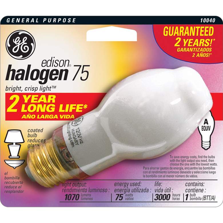 Image 1 GE 75 Watt Edison Long Life Halogen Light Bulb