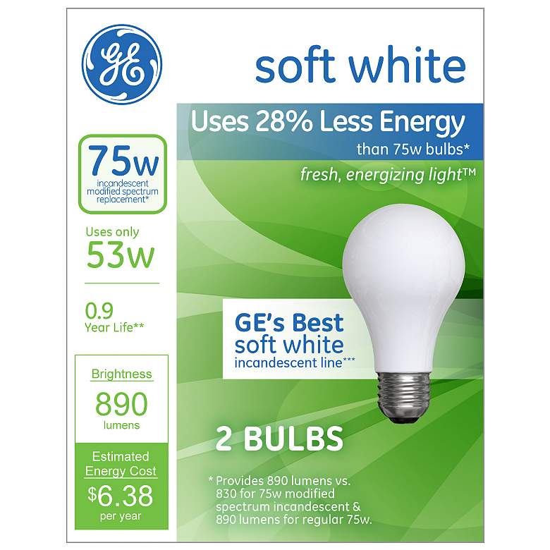 Image 1 GE 75 Watt Equivalent 2-Pack Soft White Halogen Light Bulbs