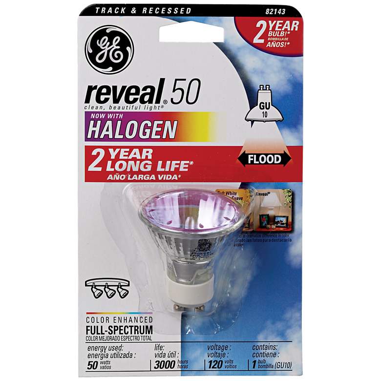 Image 1 GE Reveal 50 Watt GU10 Halogen Light Bulb