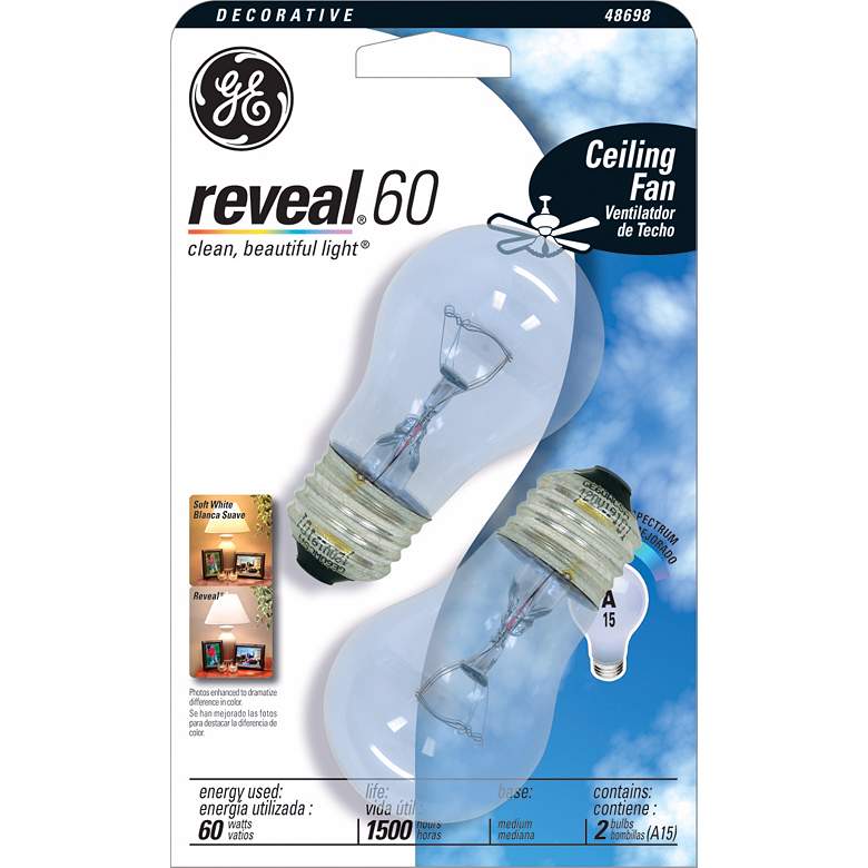 Image 1 GE Reveal 60 Watt Ceiling Fan 2-Pack Clear Light Bulbs
