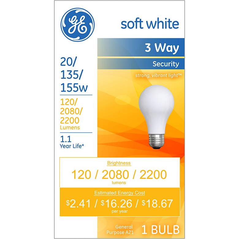 Image 1 GE Soft White 3-Way 20-135-155 Watt Security Light Bulb