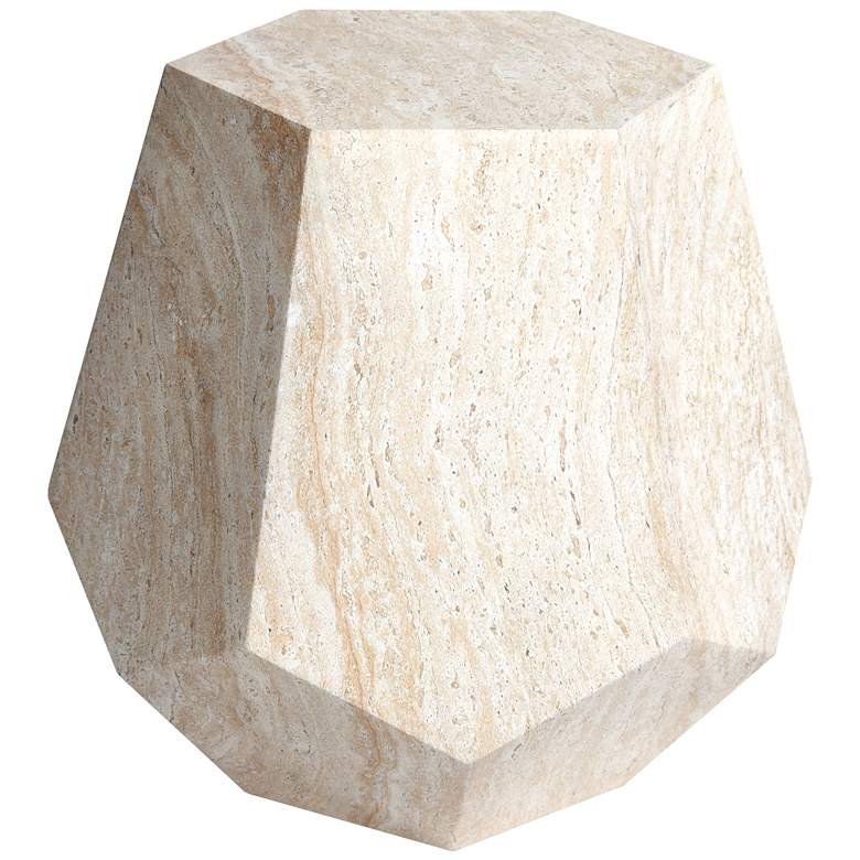 Image 1 Geaometric Travertine Stone Finish Italian Design MgO Side Accent Table