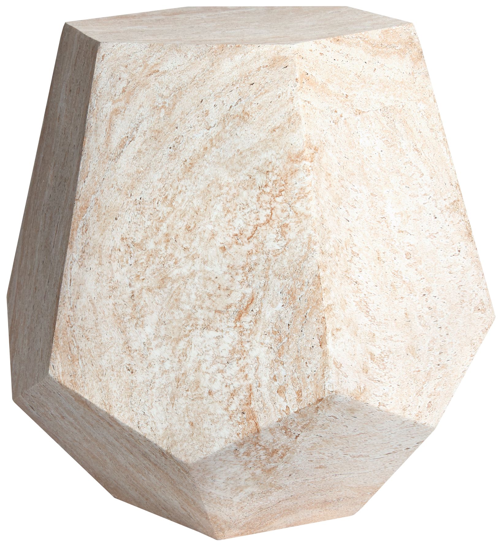 Image 2 Geaometric Travertine Stone Finish Italian Design MgO Side Accent Table more views