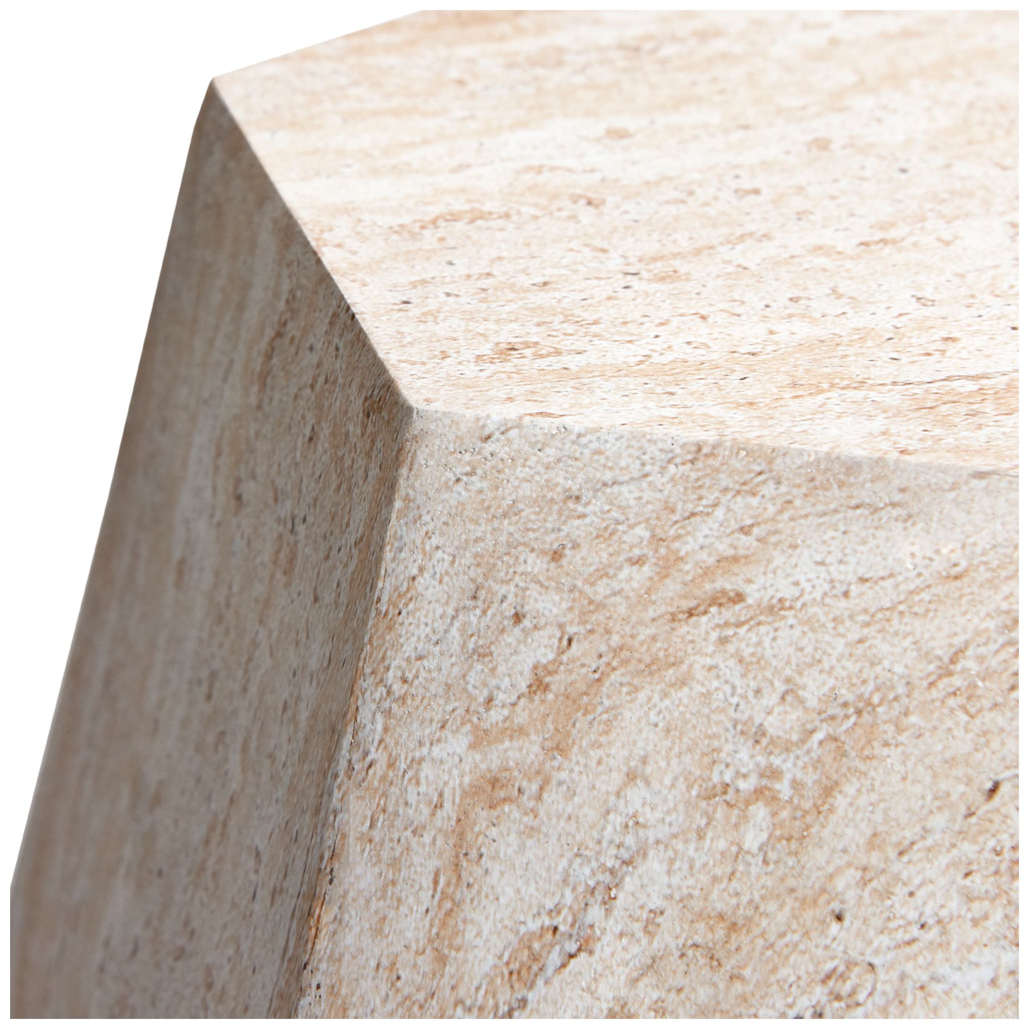 Image 3 Geaometric Travertine Stone Finish Italian Design MgO Side Accent Table more views