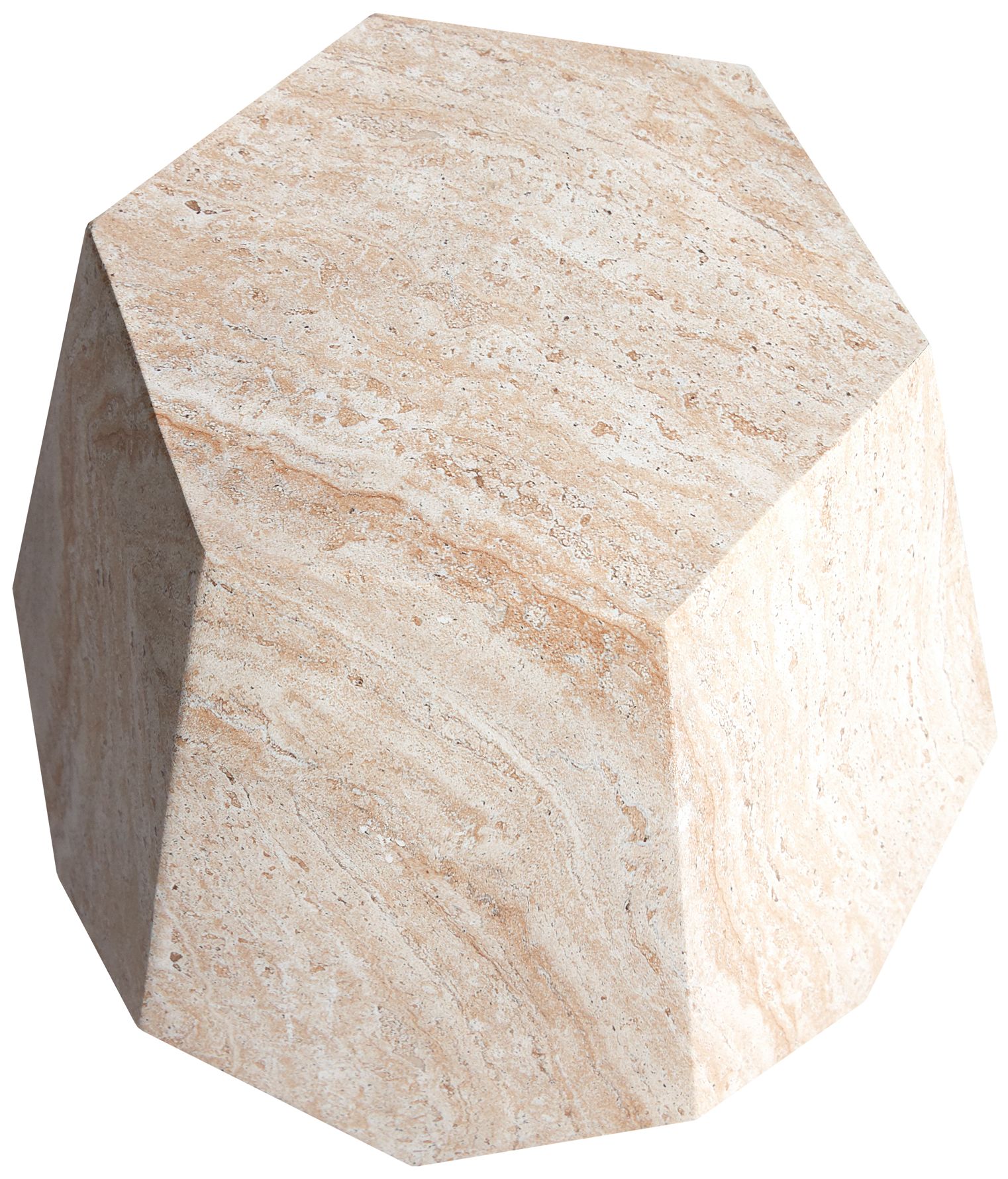 Image 4 Geaometric Travertine Stone Finish Italian Design MgO Side Accent Table more views