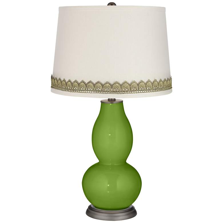 Image 1 Gecko Double Gourd Table Lamp with Scallop Lace Trim