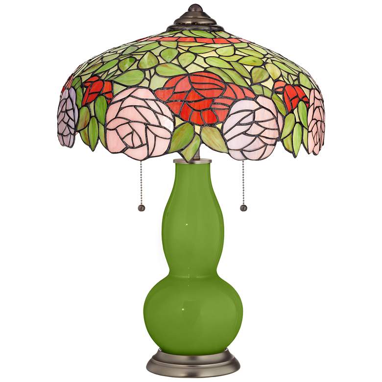 Image 1 Gecko Gourd Tiffany-Style Table Lamp with Rose Bloom Shade