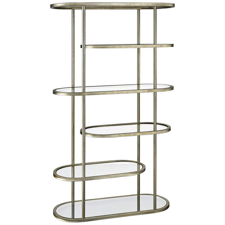 Image 1 Gelda 71" High Glass and Gold Leaf 5-Shelf Stacked Bookcase