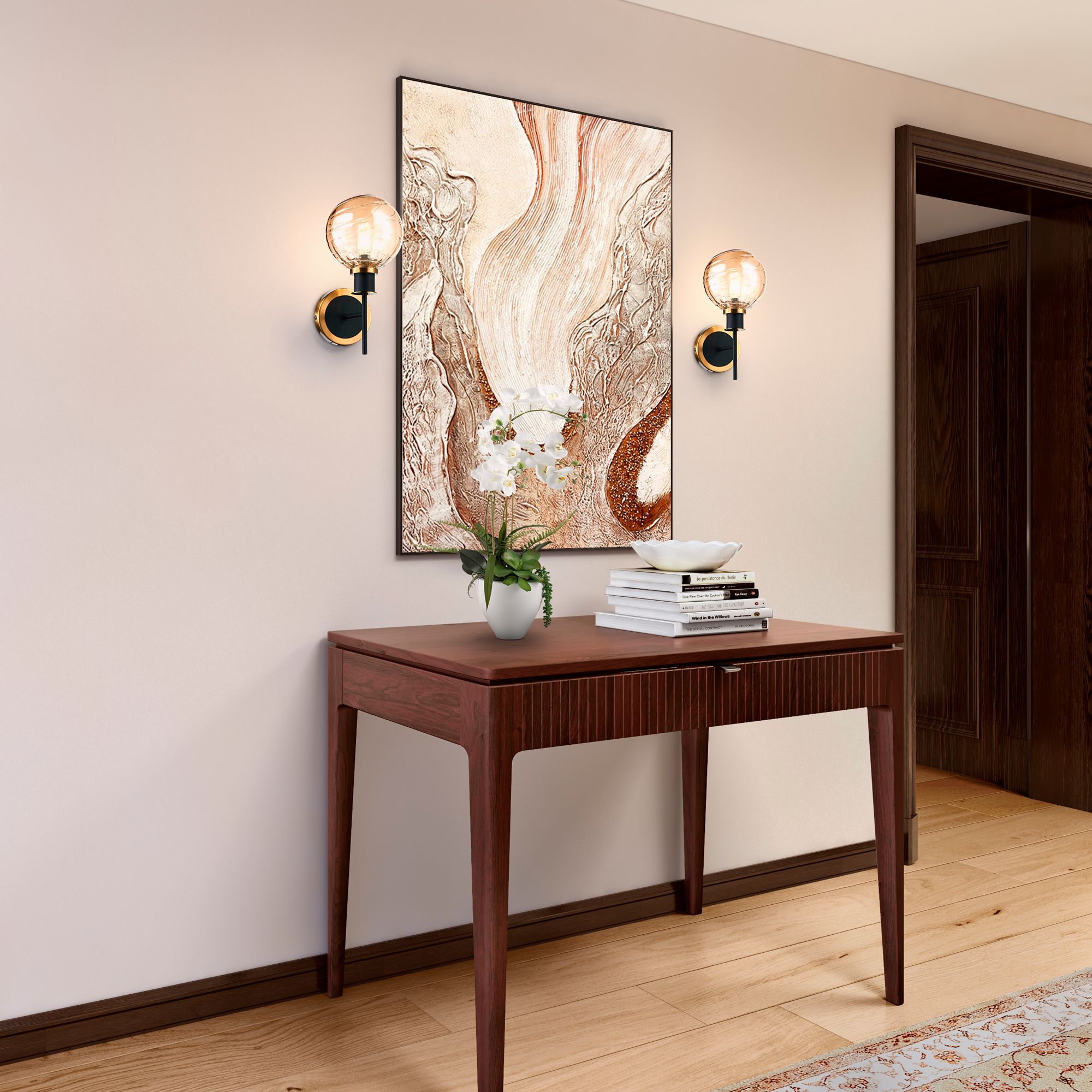 Gem 12" High Black Wall Sconce With Amber Glass Shade