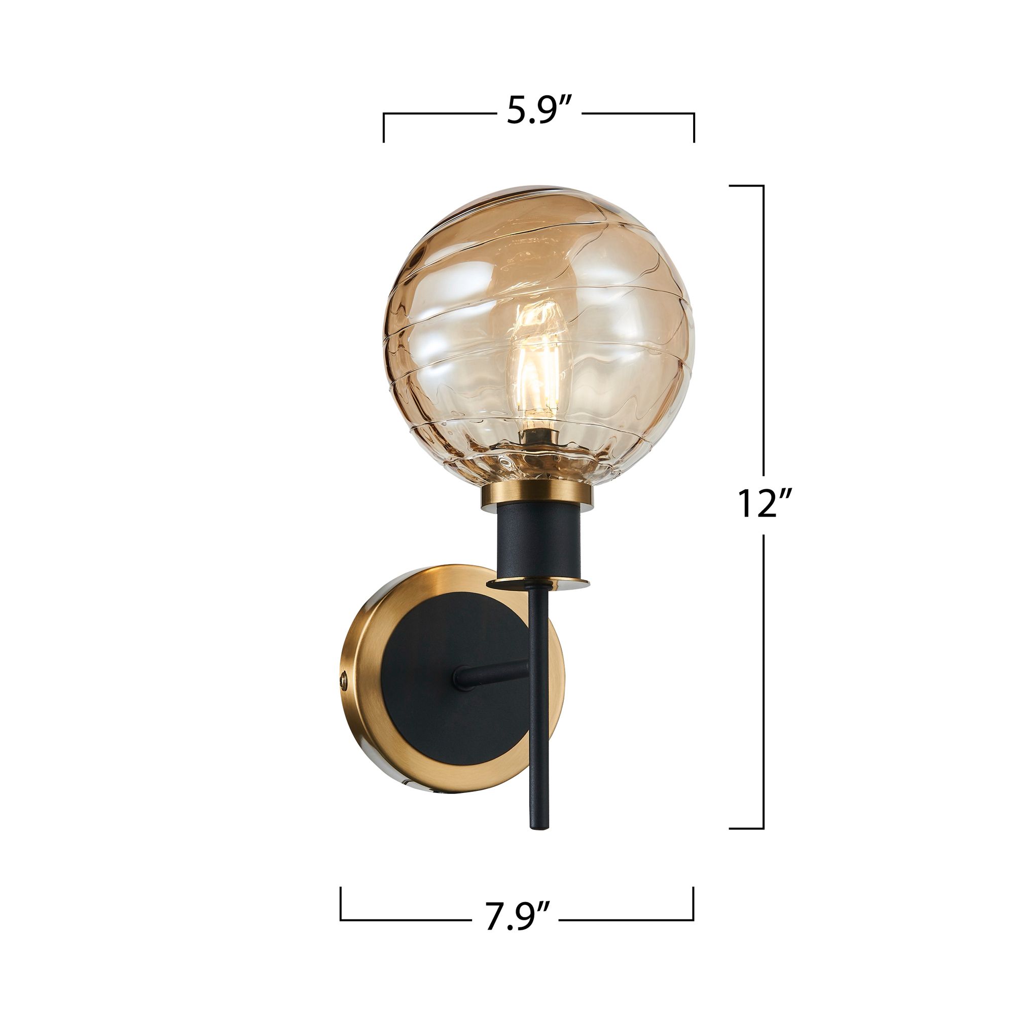 Gem 12" High Black Wall Sconce With Amber Glass Shade
