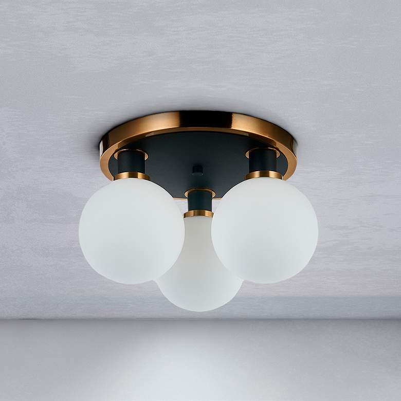 Image 1 Gem 14.5" Wide 3-Light Black Semi-Flush Mount With Clear Glass Shade