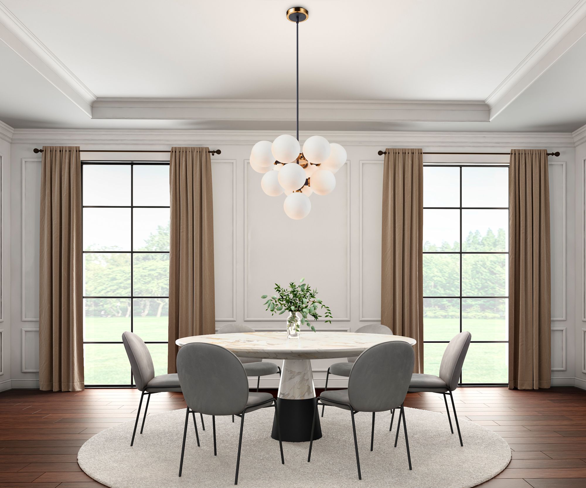 Image 3 Gem 23.22" Wide 13-Light Black Chandelier With White Glass Shade more views