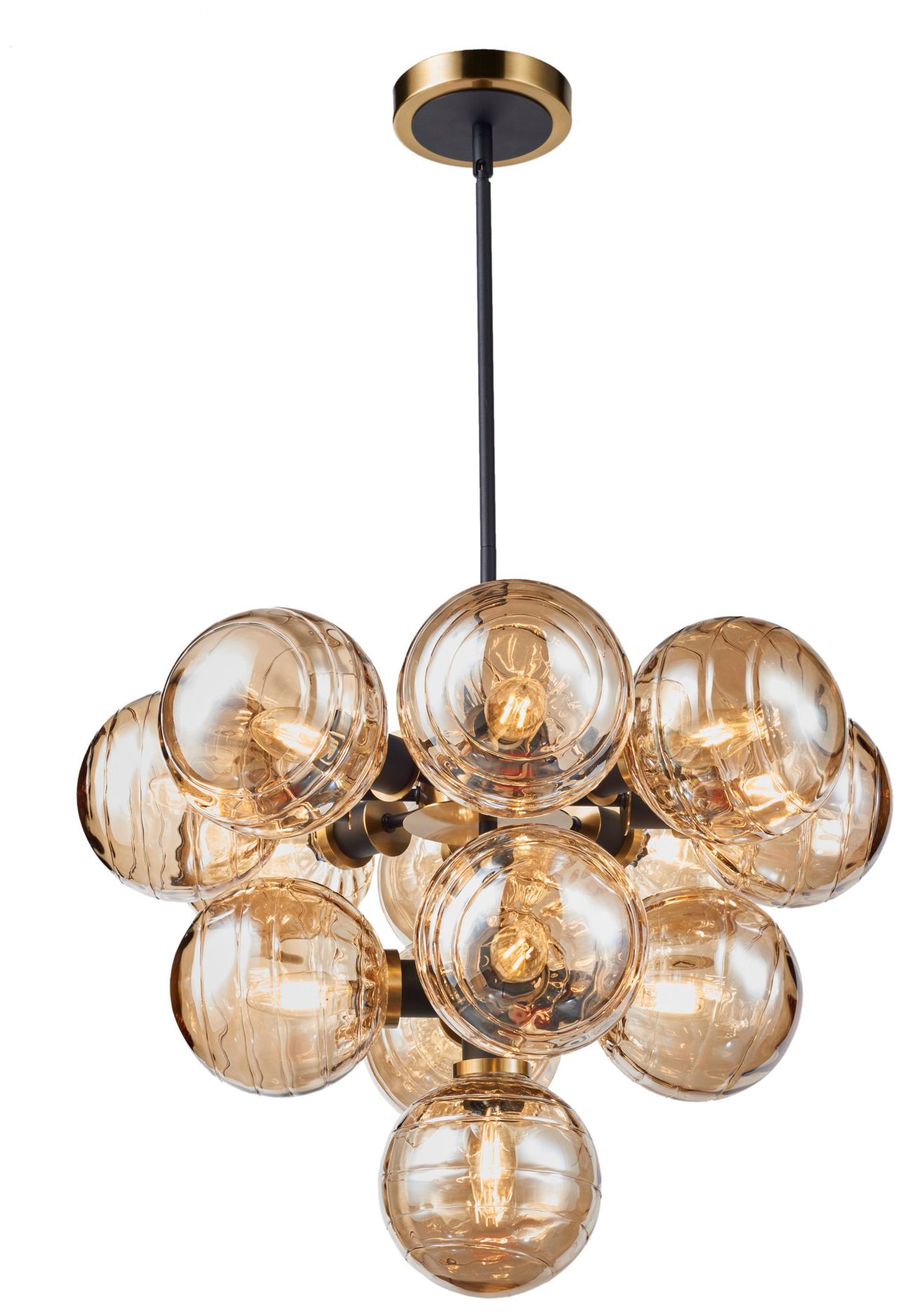 Image 2 Gem 23.25" Wide 13-Light Black Chandelier With Amber Glass Shade