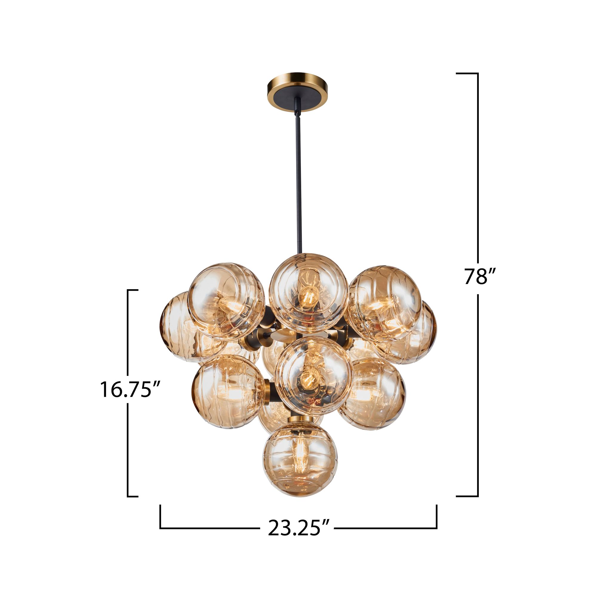 Image 4 Gem 23.25" Wide 13-Light Black Chandelier With Amber Glass Shade more views