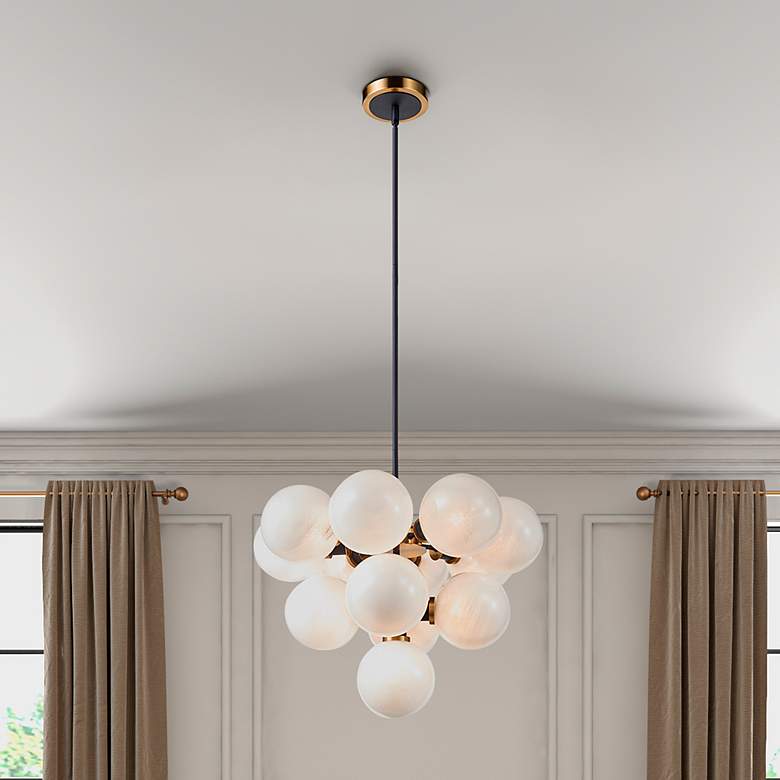Image 1 Gem 29.5" Wide 13-Light Black Chandelier With Marble Glass Shade