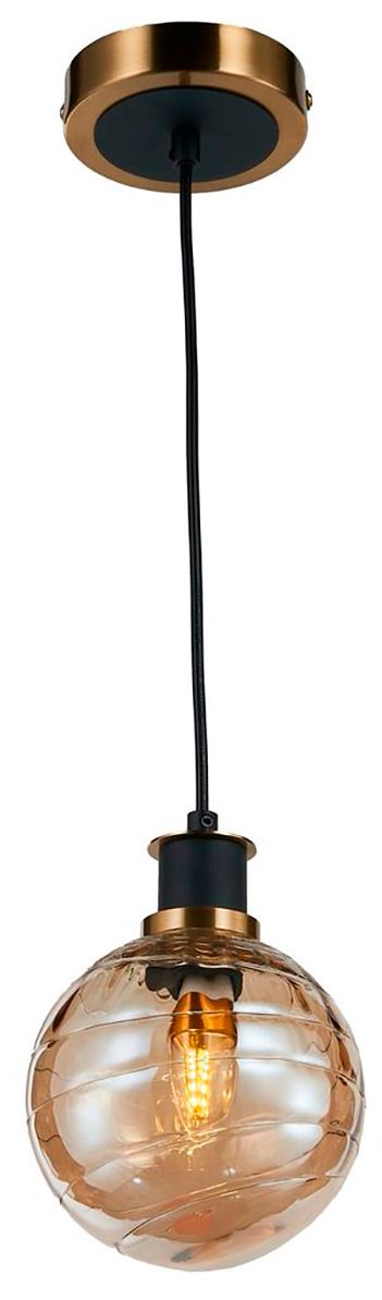 Image 4 Gem 6" Wide Black Pendant With Amber Glass Shade more views