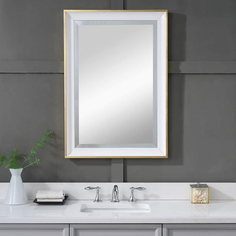 Image 1 Gema Gold Leaf and White 24 inch x 34 inch Vanity Wall Mirror