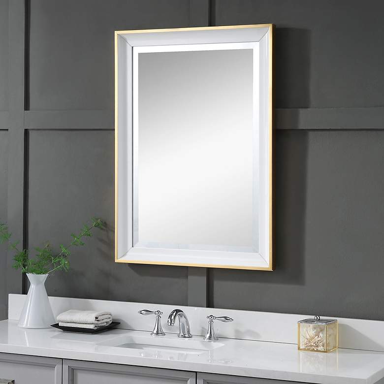 Image 3 Gema Gold Leaf and White 24 inch x 34 inch Vanity Wall Mirror more views