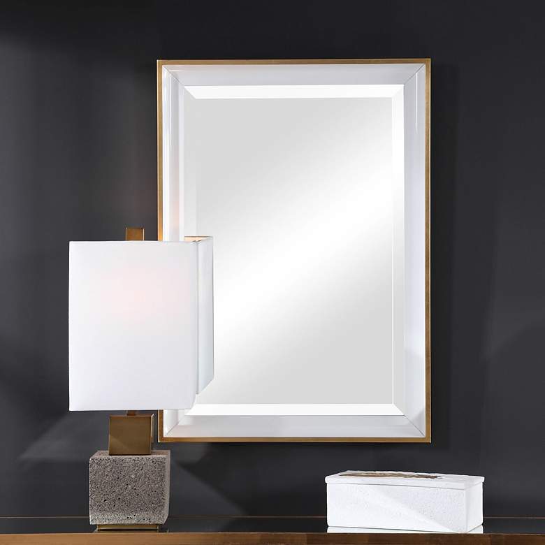 Image 6 Gema Gold Leaf and White 24" x 34" Vanity Wall Mirror more views