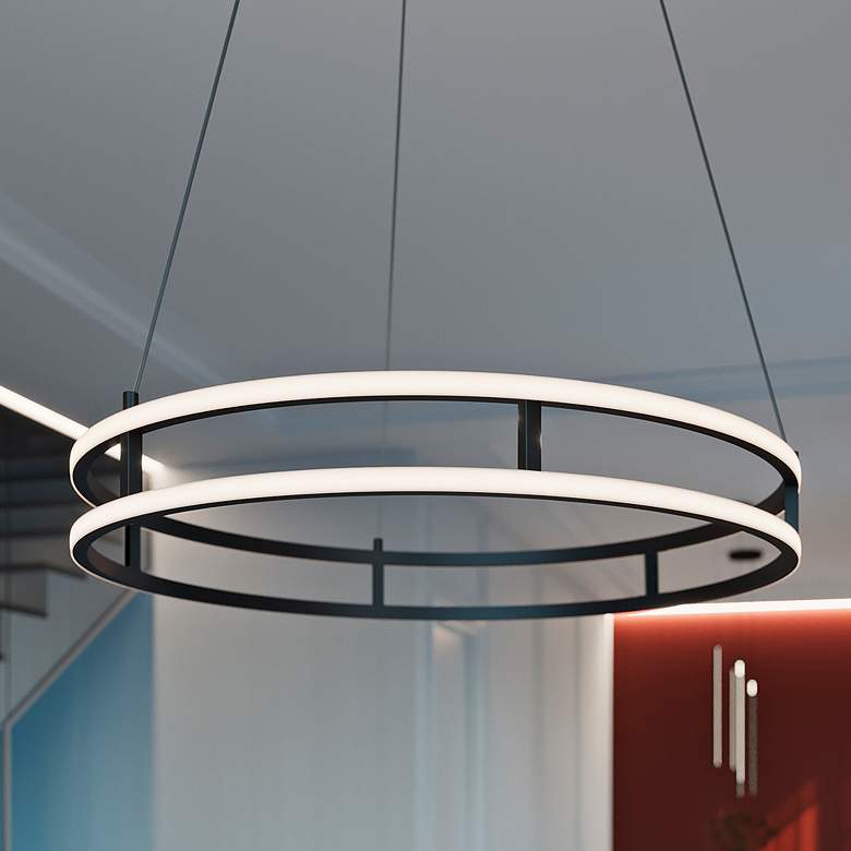 Image 2 Gemini 24" Wide Black Double-Ring LED Pendant Light