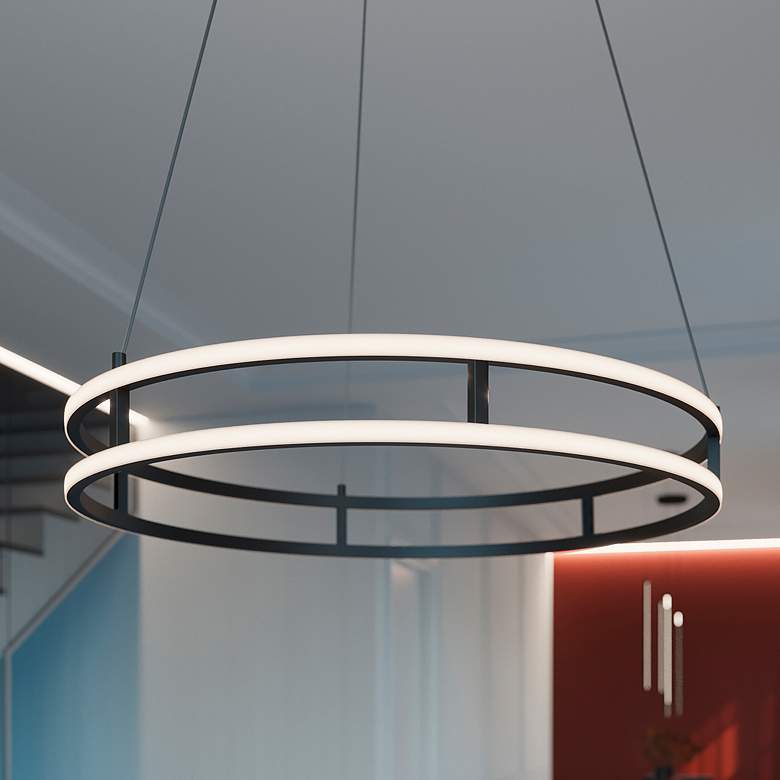 Image 1 Gemini 32" Wide Black Double Rings LED Pendant Light