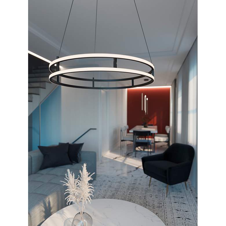 Image 3 Gemini 32" Wide Black Double Rings LED Pendant Light more views