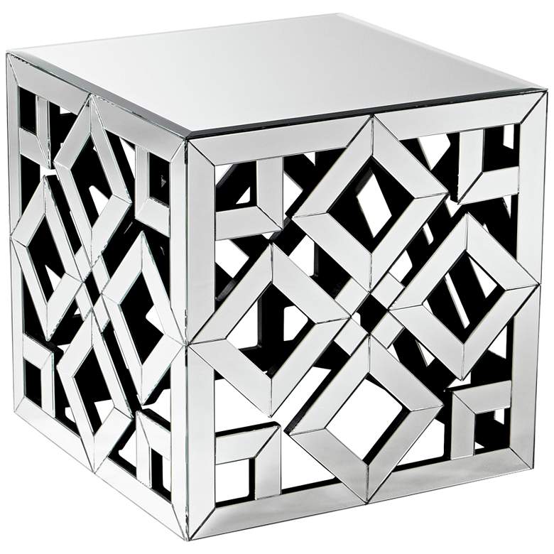 Image 1 Gemma 22 inch Wide Lattice Mirror-Glass Cube Side Table