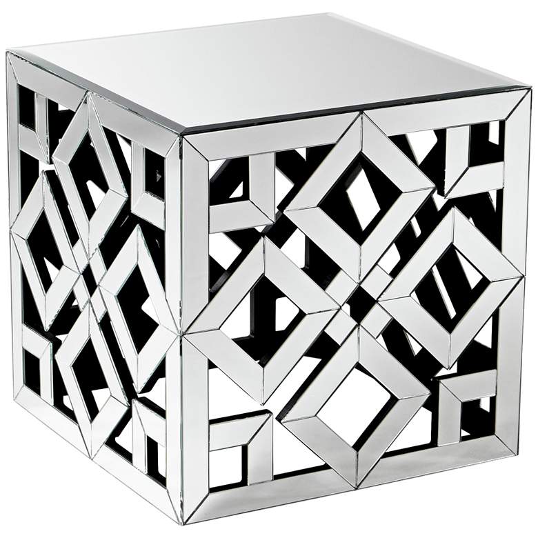 Image 1 Gemma 22" Wide Lattice Mirror-Glass Cube Side Table