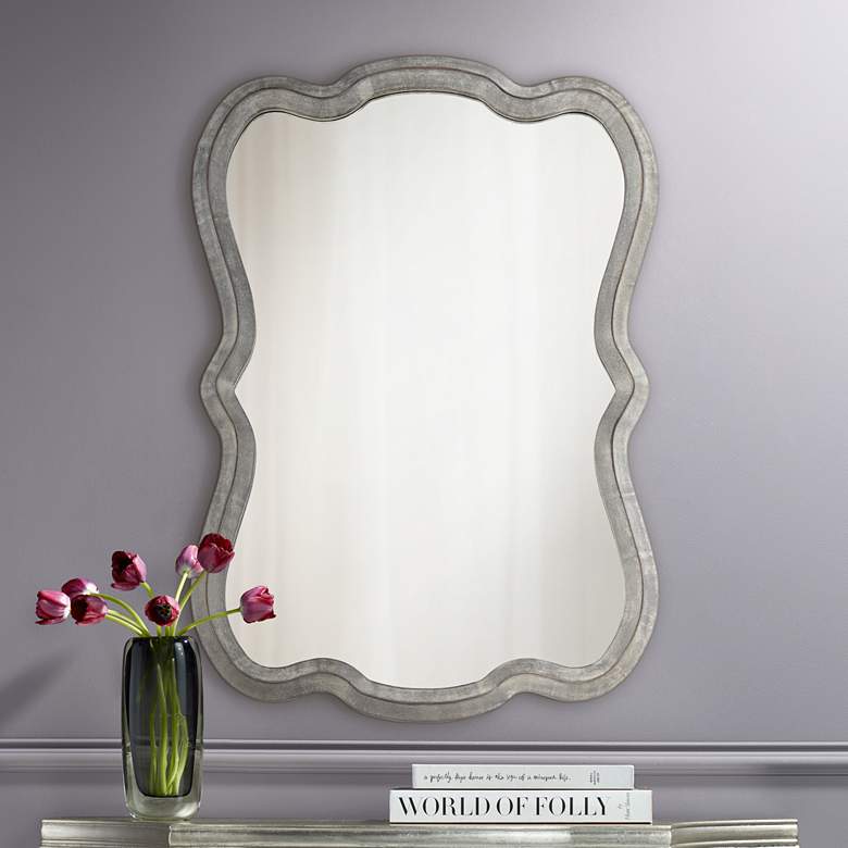 Image 1 Gemma Distressed Silver 25 inch x 36 inch Scallop Edge Wall Mirror