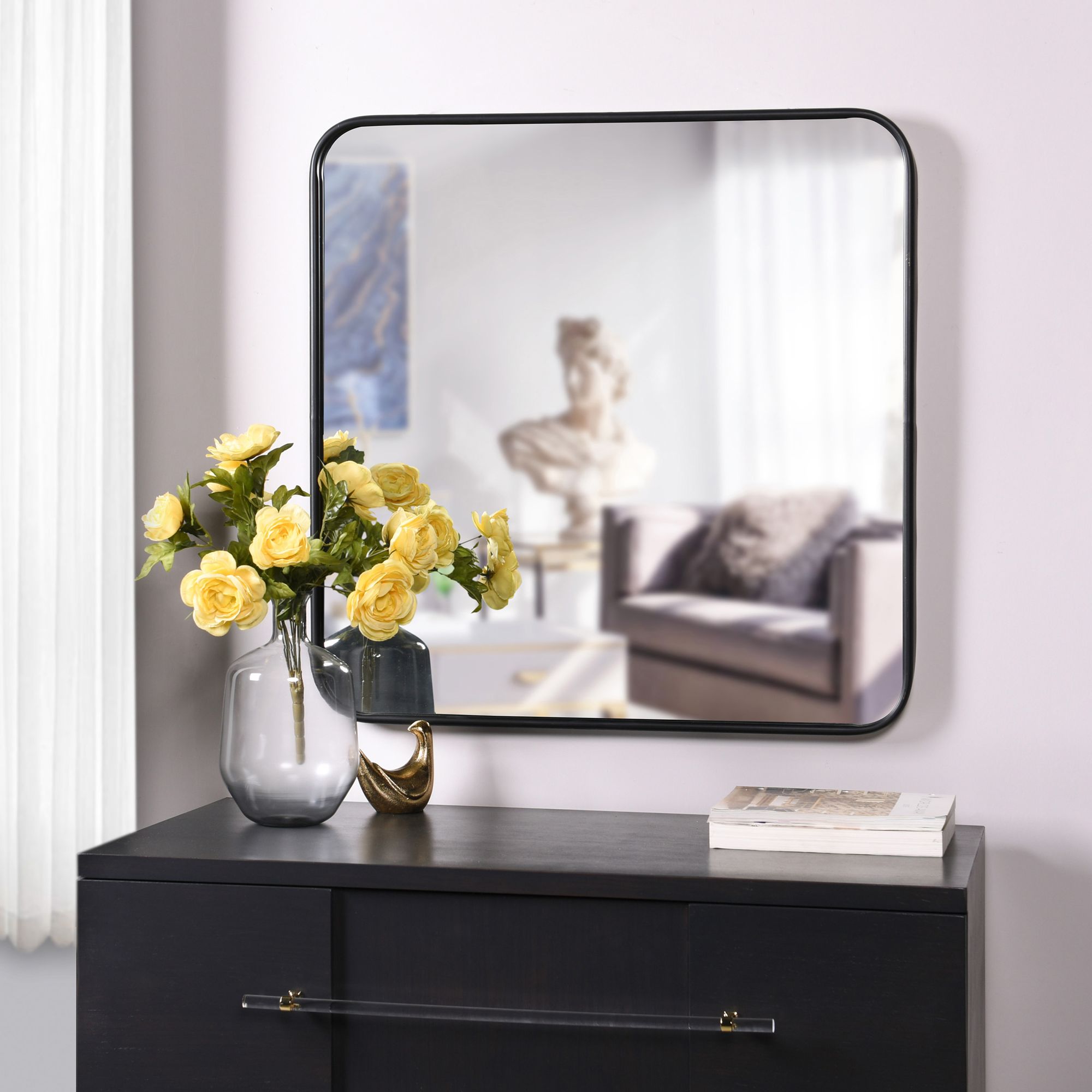 Image 6 Gemma Glossy Black 32" Square Wall Mirror more views