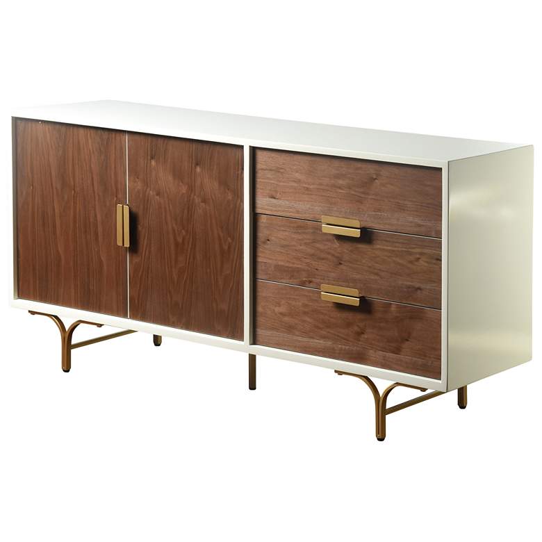 Image 1 Gemma Santa Monica White and Brown Two Door Three Drawer Credenza Cabinet