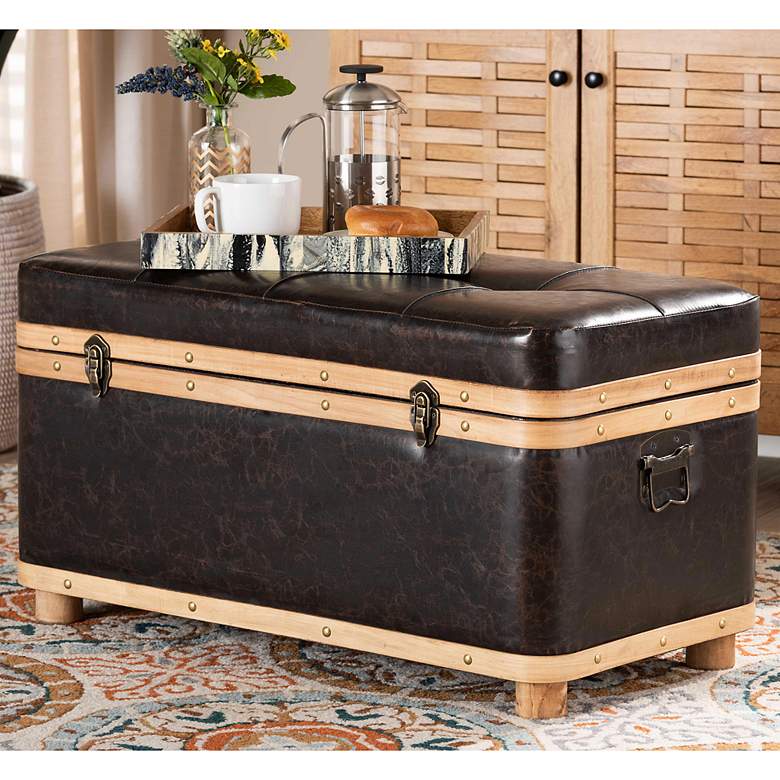 Image 1 Gendry 31 1/2 inch Wide Dark Brown Tufted Storage Ottoman