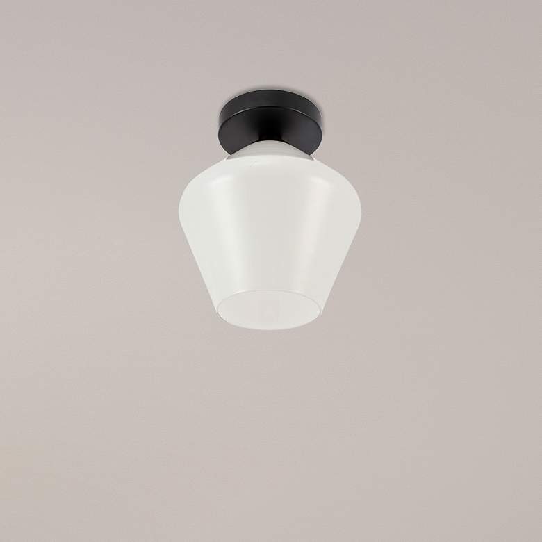 Image 1 Gene 1 Lt Black And Frosted White Glass Flush Mount