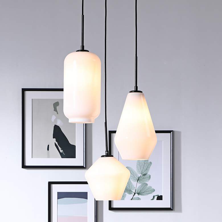 Image 1 Gene 17 1/4" Wide Black Multi-Light Pendant with White Glass