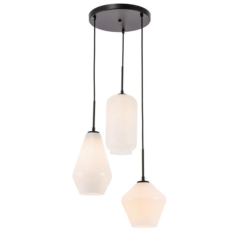 Image 5 Gene 17 1/4" Wide Black Multi-Light Pendant with White Glass more views