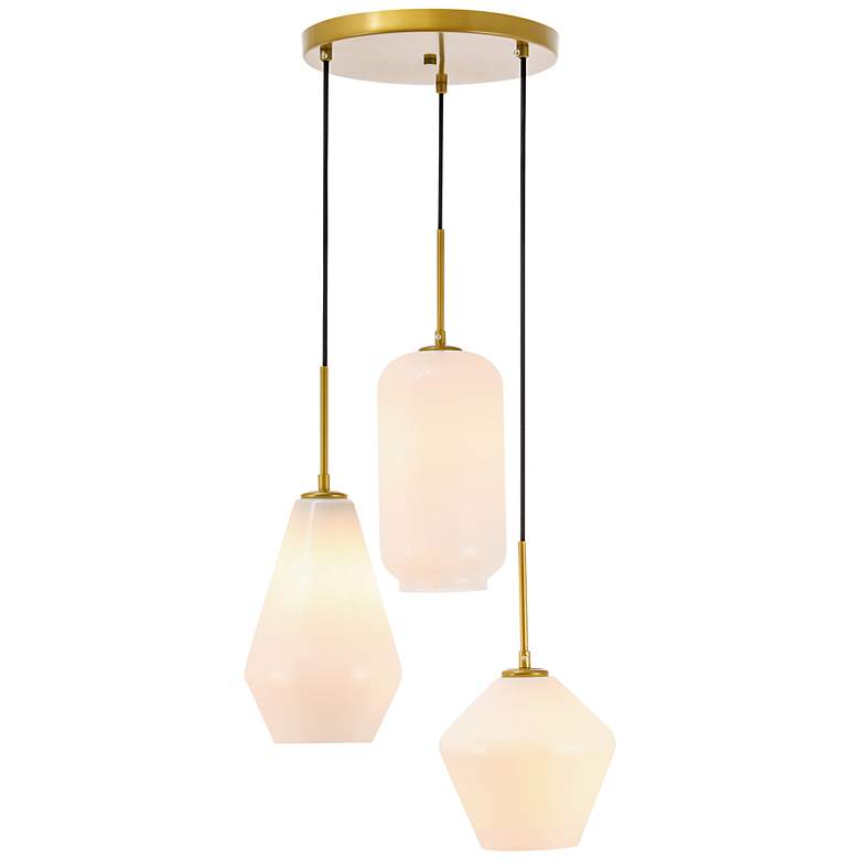 Image 3 Gene 17 1/4" Wide Brass Multi-Light Pendant with White Glass