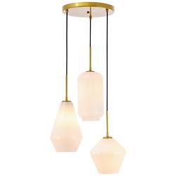 Gene 17 1/4" Wide Brass Multi-Light Pendant with White Glass