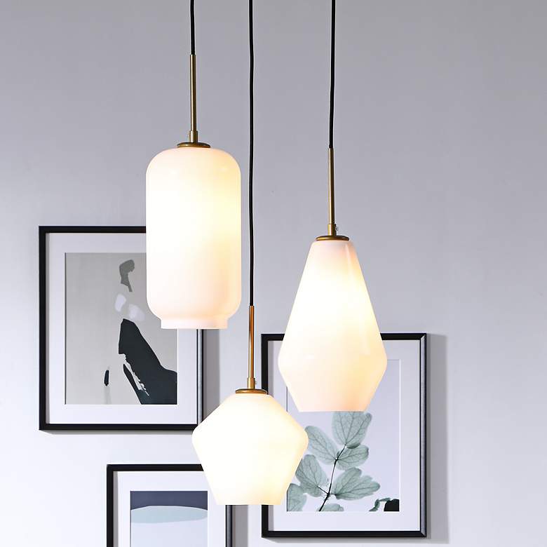 Image 2 Gene 17 1/4" Wide Brass Multi-Light Pendant with White Glass
