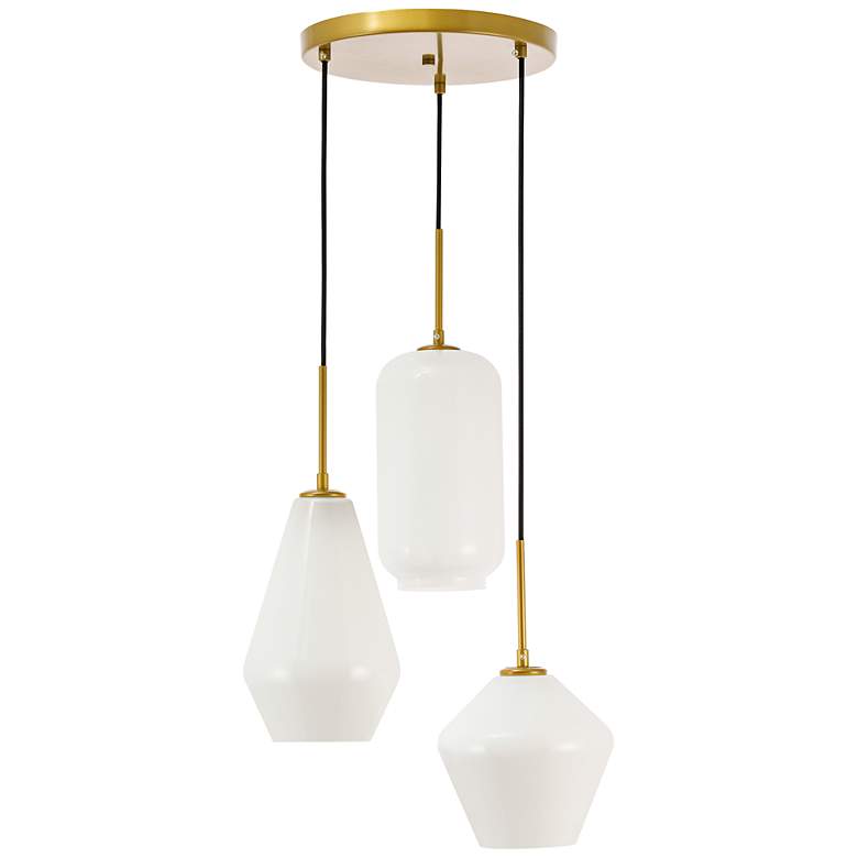 Image 5 Gene 17 1/4" Wide Brass Multi-Light Pendant with White Glass more views