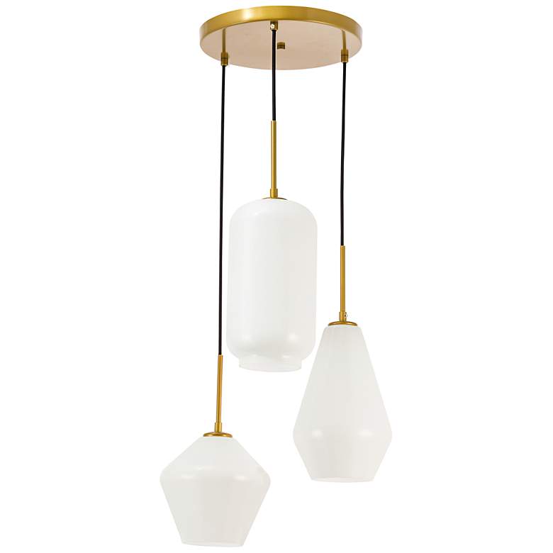 Image 7 Gene 17 1/4" Wide Brass Multi-Light Pendant with White Glass more views