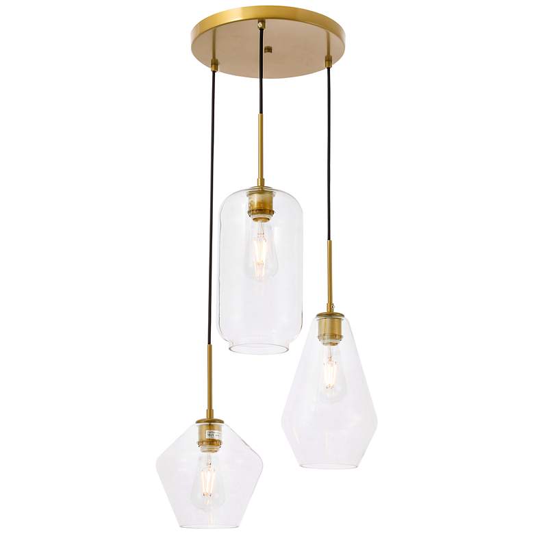 Image 3 Gene 17 1/4" Wide Brass Multi-Light Pendant