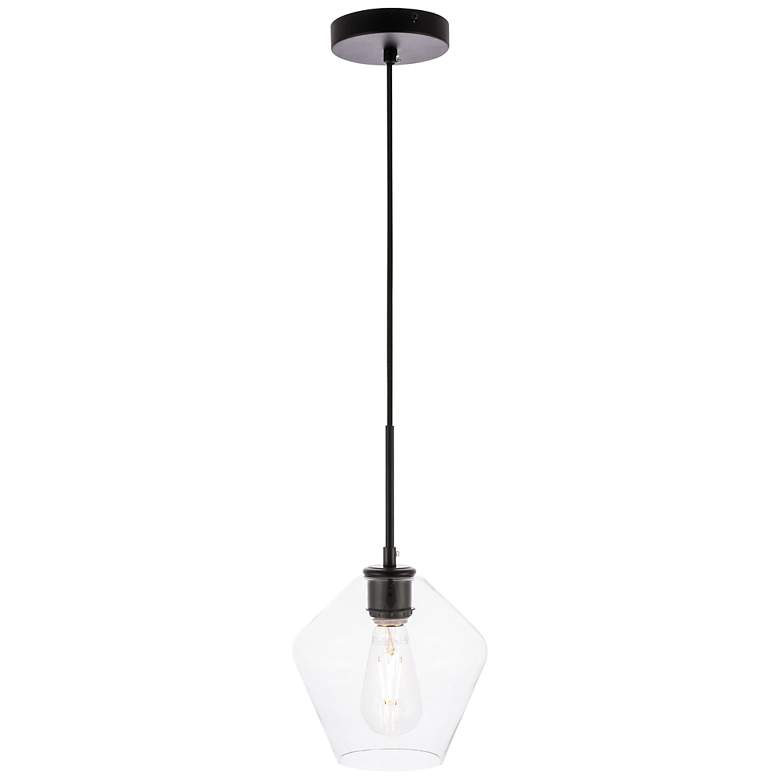 Image 2 Gene 8" Wide Black and Clear Glass Mini Pendant