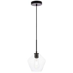 Gene 8" Wide Black and Clear Glass Mini Pendant