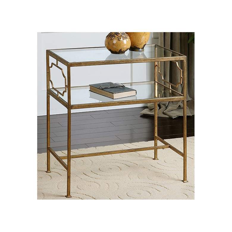 Image 1 Genell 23 3/4" Wide Gold Leafed and Glass Side Table