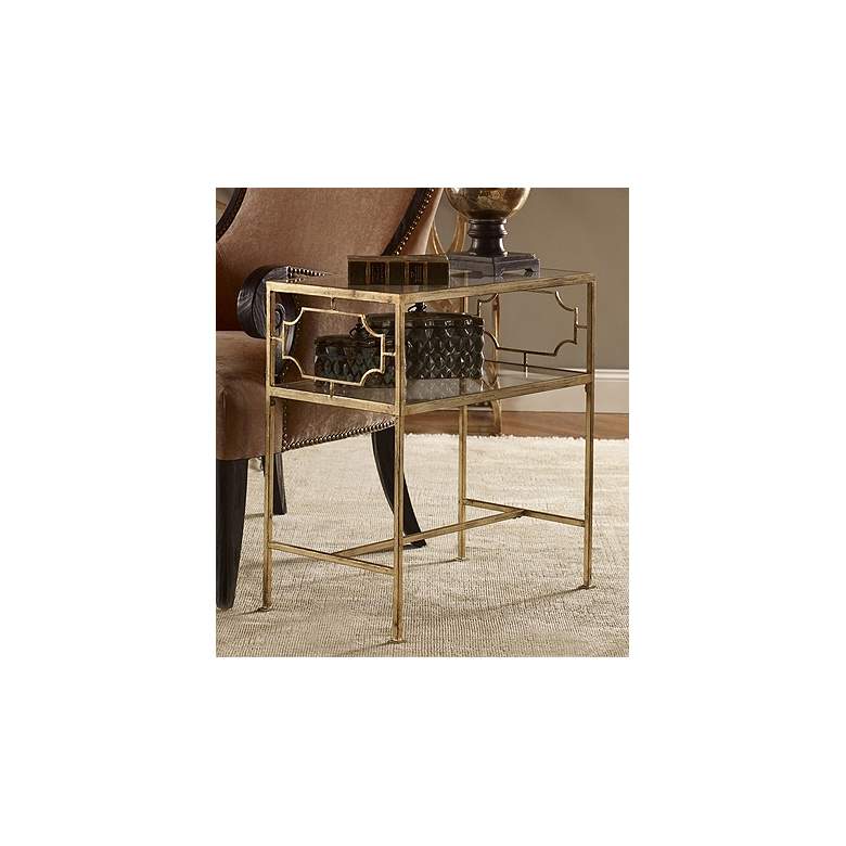 Image 4 Genell 23 3/4" Wide Gold Leafed and Glass Side Table more views