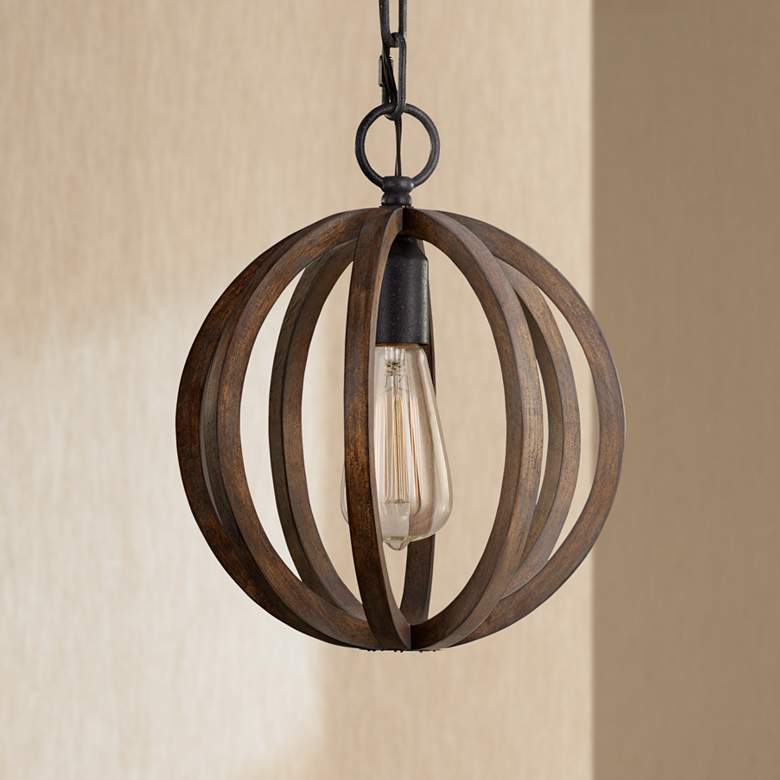 Image 1 Generation Lighting Allier 10" Wide Weathered Oak Wood Mini Pendant